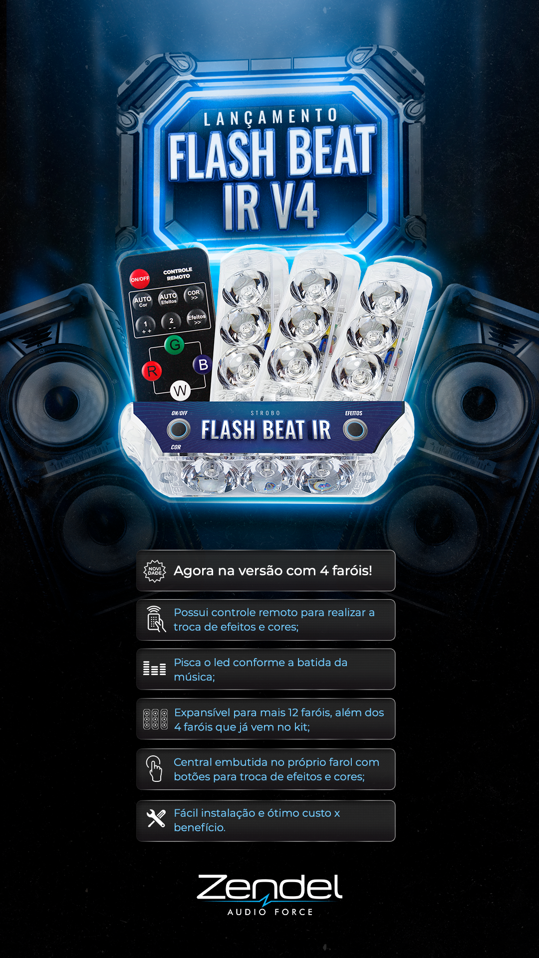 Kit 4 Strobos RGB + Central + Controle