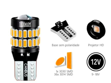 Lâmpada de LED âmbar T10 Projetor