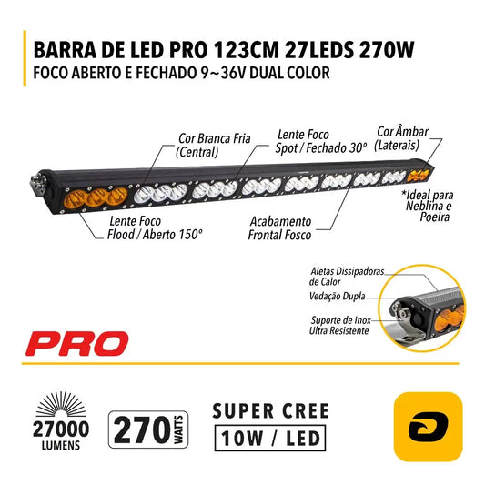 Barra de Led PRO Tarponn Dual Color 123CM 270W Foco Duplo